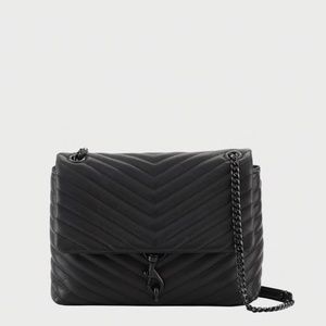 Rebecca Minkoff Black Quilted Chevron Leather Shoulder Bag with Chain Strap